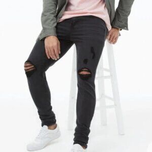 NWT Aeropostale Stacked Skinny Premium Air Denim Distressed Jeans Black 36 x 30